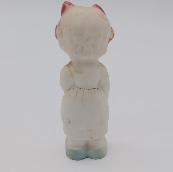 Vintage Bisque Ceramic Girl With Bows Figurine with Dog - Picture 2 of 6